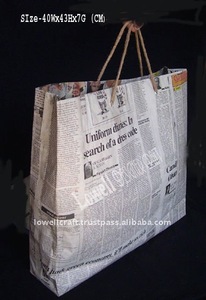 Lowellcraft.com Printed Letter Pattern Recycled Newspaper Foldable Rope Handle Grocery Shopping <b>Bag</b> - Product Image 4