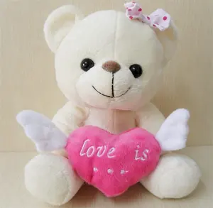 Adorable LED Light Up Plush Soft Toy White Teddy Bear With Pink Heart Wholesale Custom Stuffed Teddy Bear Plush Toy With Wings