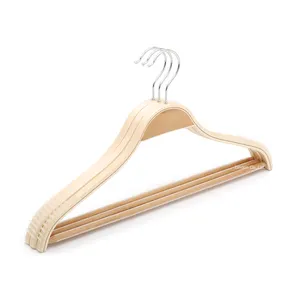 Silicone Rubber Coated Antiskid Wooden Clothes Hanger Laminated Cloth Hangers Display with Bar