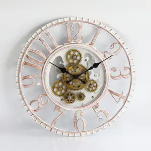 New fascinating rustic country large big plastic moving gear wheel wall clock