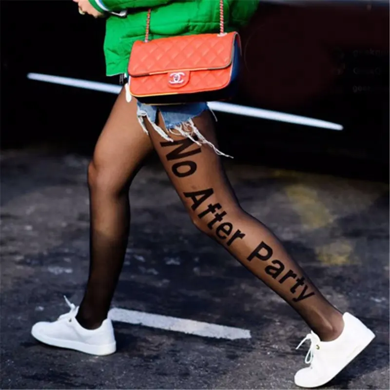 New Sexy In Phụ Nữ Tattoo Vớ Vớ Không Sau Khi Đảng Chữ Đen Vớ Lụa Đàn Hồi Skinny Leg Pantyhose