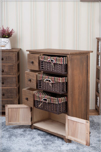 Recyclable Wooden Storage Cabinet <strong>Wicker</strong> Basket <strong>Drawers</strong> - Product Image 2