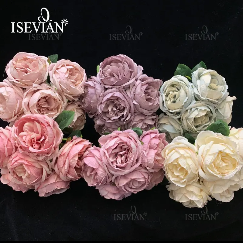 ISEVIAN Thiết Kế Mới Bán Buôn Wedding Flower Bridal Bó Hoa Với 6 Người Đứng Đầu Hồng Silk Rose Flower Bouquet