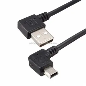 Blindado trançado usb 2.0 um macho ângulo direito 90 graus para mini cabo macho usb