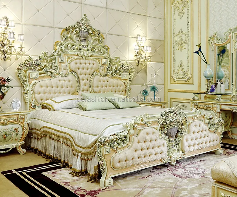 Итальянская/французская роскошная мебель для спальни Rococo, комплект роскошной мебели Дубай для кровати