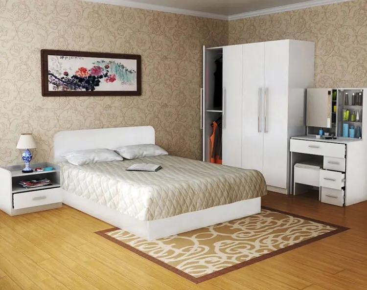Простой дизайн меламин МДФ набор мебели для спальни двойная двуспальная кровать «Квин-сайз» HX-8NR1090 современная кровать мебель для дома прочная деревянная структура