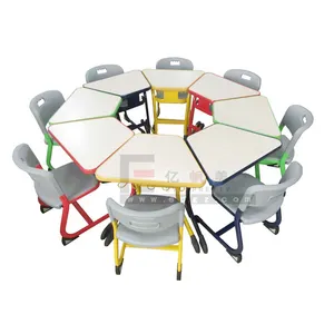 New Design Primary School Kindergarten Kids Furniture 8-seater Group Kids Table and Chair Set