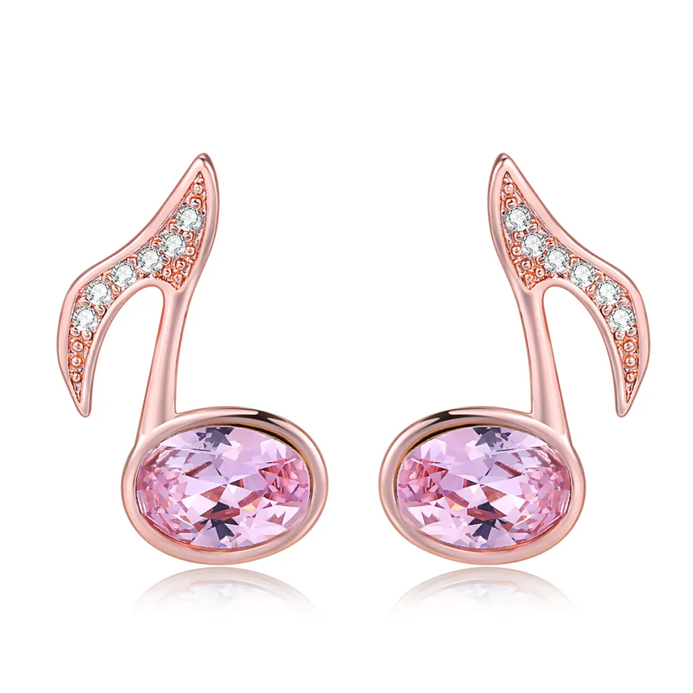 Розовый с австрийским кристаллом, музыкальная нота серьги-гвоздики из розового золотистого цвета, модное ювелирное изделие для женщин подарок для девочки Оптовая Продажа E141