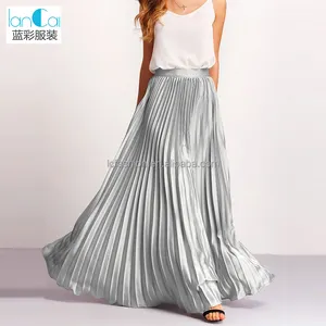 Girls long fancy skirt top designs pleated satin long skirts for women