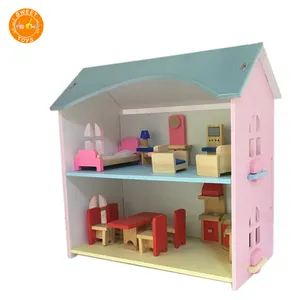 All Seasons Kid's Wooden Doll House Furnished with Accessories New design assembly wooden toy house wooden doll play house