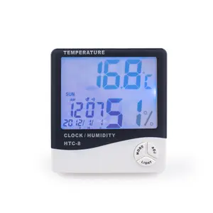 온도 습도 미터 슈퍼 LCD 디지털 습도계 시계 LED 전자 온도계 온도 미터 기후 재배자 열
