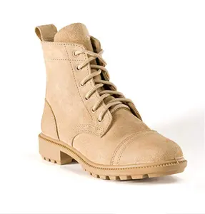 TSA14 -1 7 Inches Korte Alle-Lederen Unisex Combat Boot Met Side Zip Hoge Kwaliteit Beige Kaki Woestijn kleur