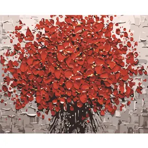 מופשט יד צבוע אדום פרח בד אמנות ציור שמן והדפסי בית תפאורה דמות קיר תמונות