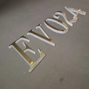 Intérieur d'acier inoxydable de miroir d'or visage cristal signe de lettre 3d en métal découpé au laser signes