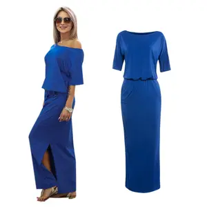 Europa e In America Le Donne Una Spalla Vestito Lungo di Estate Fessura del Lato Allentato Maxi Pavimento-Lunghezza Del Vestito - Product Image 1