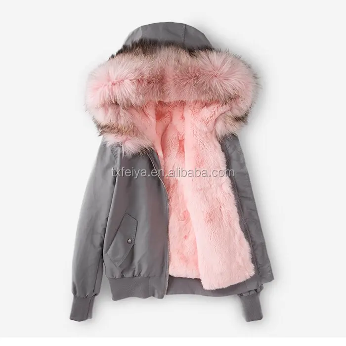 Yeni Varış Kadın Kış Bombacı Ceket Rakun Kürk Yaka Sıcak Kısa Coat Ceketler