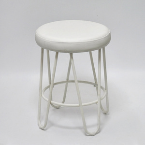 Taburete redondo blanco con cojín de PVC para salón - Product Image 2