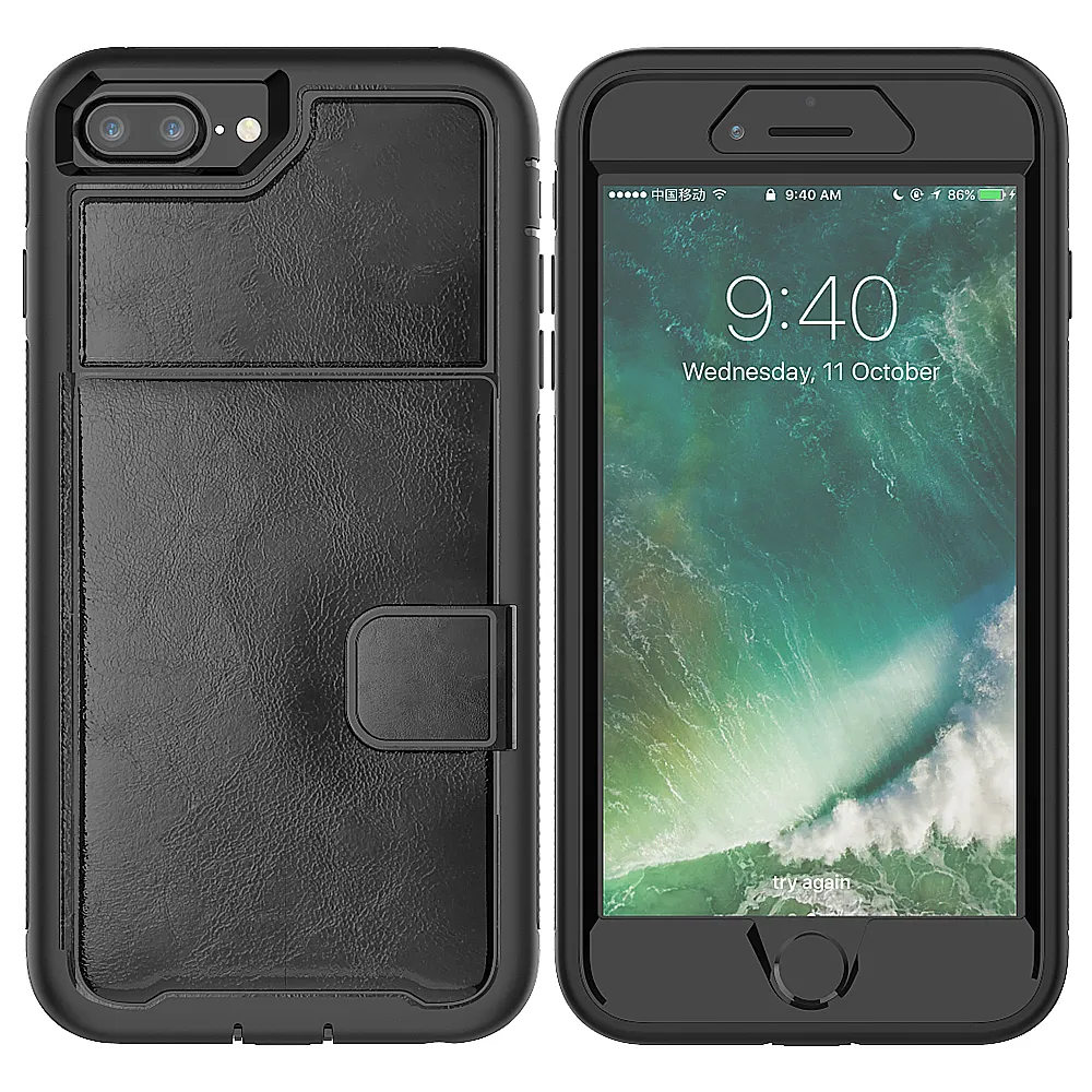 Per Apple iPhone 8 plus custodia in pelle a portafoglio di lusso custodia protettiva 3 in 1 con copertura completa