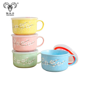 Tazza in Ceramica Personalizzata Oversize Gialla per Noodle, Ramen e Zuppe con Manico e Coperchio - Product Image 4