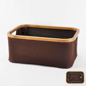 Cesta de tela marrón simple con borde de Bambú - Product Image 1