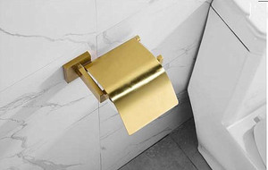 Portarotolo moderno in oro spazzolato con portarotolo impermeabile con coperchio - Product Image 4