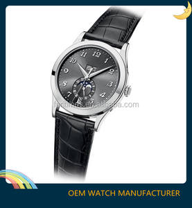 Reloj Mecánico moonphase para hombre, correa de cuero marrón genuino de acero inoxidable 316L, <span class=keywords><strong>calendario</strong></span> anual - Product Image 4