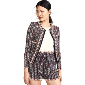 Tendencias de la moda de cuello sin botones de mezclas de lana multicolor de negocios formal chaqueta traje de chaqueta Mujer - Product Image 6