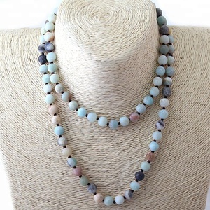 <span class=keywords><strong>Collana</strong></span> da Donna alla Moda con Gemme, <span class=keywords><strong>Collana</strong></span> Lunga a Doppio Giro Annodato da 8mm in <span class=keywords><strong>Amazzonite</strong></span> Naturale Ghiacciata - Product Image 2