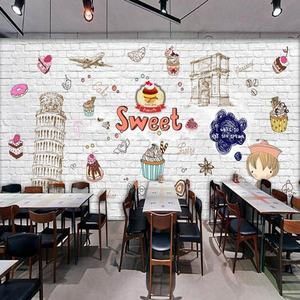 3D Wandbild Handgemalte Kuchen Shop Bar Coffee Shop Total Wallpaper Damast 3D Wallpaper Stoff Backed Vinyl Wallpaper