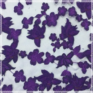 Производитель заказ новый элегантный дизайн тюль границы 3D вышивкой фиолетовый кружевной ткани для свадебного платья