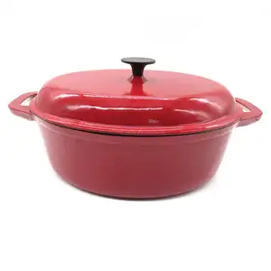 7 Qt rojo clásico esmalte Oval de hierro fundido Horno Holandés con Basting tapa (rojo)