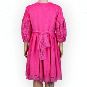 Último otoño bebé Color sólido vestidos de manga larga de <span class=keywords><strong>terciopelo</strong></span> a juego ropa de encaje vestido de partido del bebé - Product Image 3