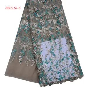 African French Lace Fabric High Quality Heavy Beaded Lace Fabric Bridal Beaded Trim 1103