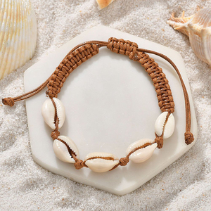 Bohemian Natuurlijke Porceleinslak Zee Shell Enkelband Vrouwen Verstelbare Etnische Wax Touw Ketting Weven Enkelband (KAN379) - Product Image 6