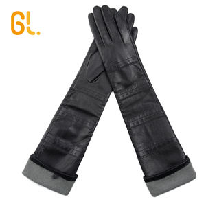 En gros Luxe Robe Longue En Cuir De Mouton <span class=keywords><strong>Noir</strong></span> Opeara Gants Pour Les Femmes - Product Image 3