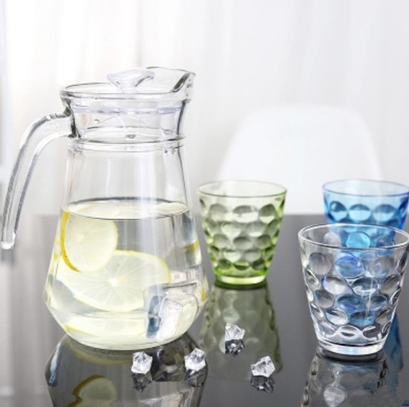Colorful 6pcs Glass Cup With 1 pcs Glass Jug Set Home Use Glassware Drinking Set