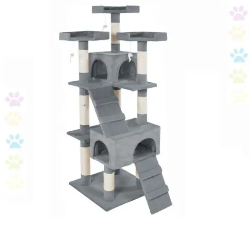 Cat Toy House Bed Hanging Balls Tree Kitten Furniture Solid Wood for Cats Climbing Frame Cat Condos