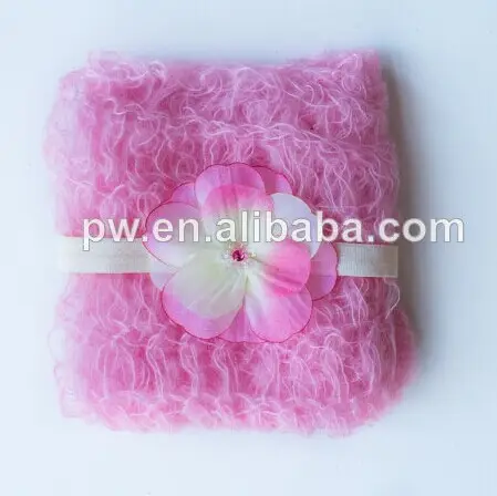 crochet à la main de mode tissé newborn baby couverture mohair wrap de couleur différentes et bandeau de fleurs