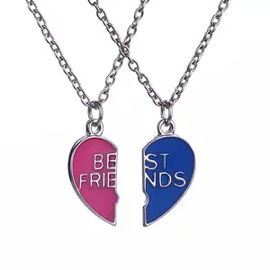 Pendentif amitié Colliers Coeur Brisé Meilleurs Amis Sculpté Rouge Bleu Moitié Moitié Souvenir Cadeau Pour Un Ami En Gros