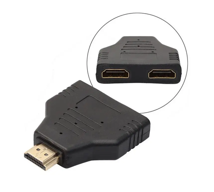 पोर्टेबल 1080P HDMI पुरुष 2 महिला बाहर 2 में 1 फाड़नेवाला करने के लिए उच्च गति 1x2 HDMI फाड़नेवाला कनवर्टर एडाप्टर एसडी और हाय शील्ड वापस