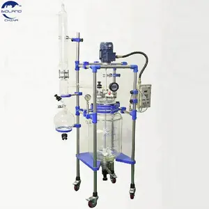 Reator químico de vidro de camada dupla 200l de alta qualidade | reator duplo de vidro com condensador de refluxo