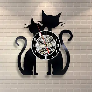 Виниловые настенные часы 30 см, виниловые часы в форме кошки (T5602)