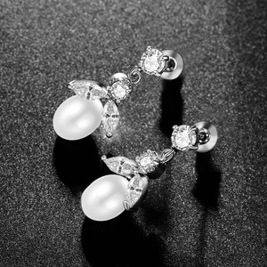 LUOTEEMI qualità Hot New Wedding da sposa bianco CZ colta <span class=keywords><strong>perle</strong></span> d'acqua dolce <span class=keywords><strong>orecchini</strong></span> - Product Image 5