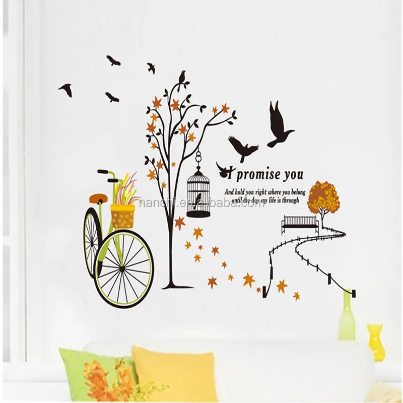 Bicycle flowers basket aisle promise you wall sticker for home bedroom children room decoration DIY wedding gift