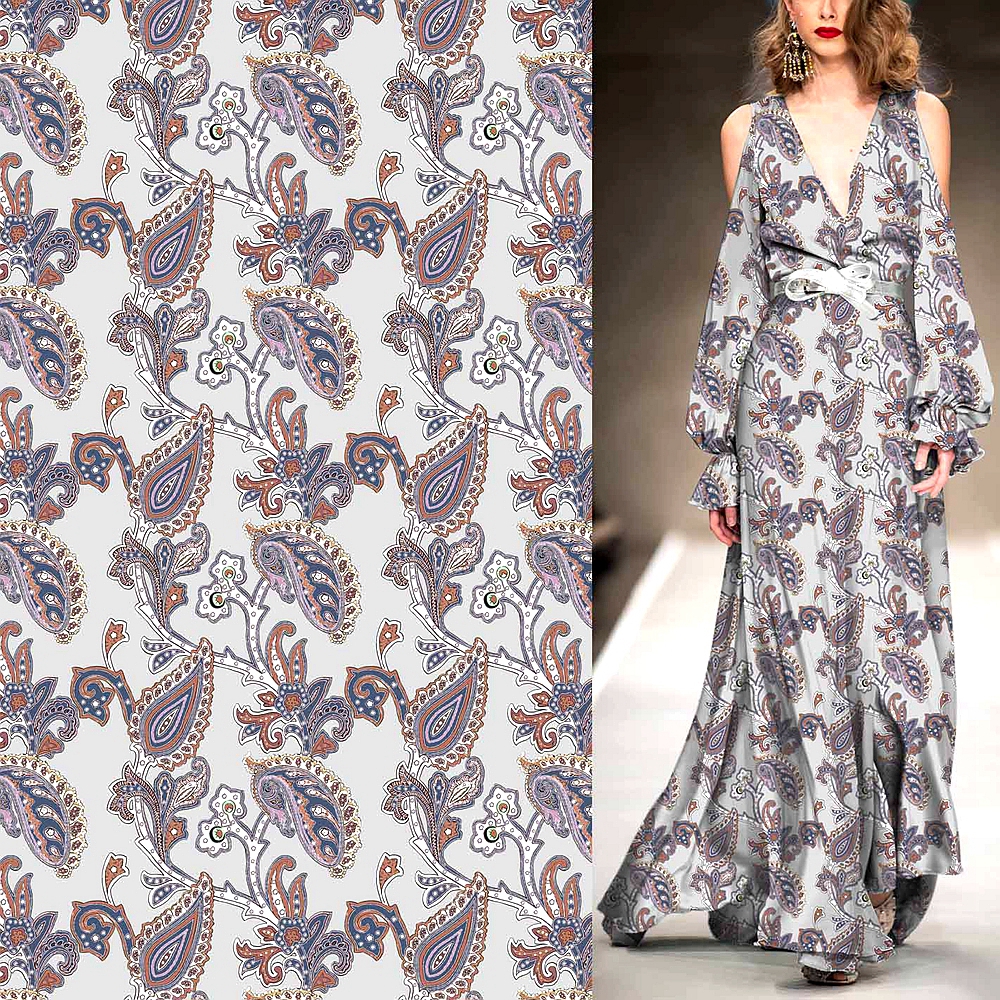 Ткань с принтом пейсли на платьях из полиэстера