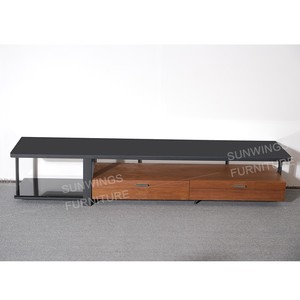 Diseño moderno mueble de televisión led tapa de cristal <span class=keywords><strong>mesa</strong></span> de tv con marco de metal - Product Image 4