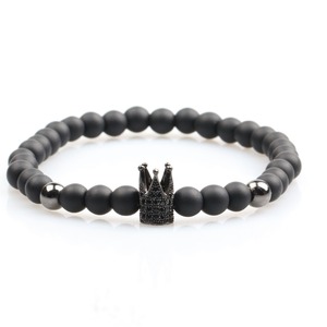 Venta caliente Super calidad hermosa negro rey Crown con mate negro ágata perlas pulsera joyería de moda - Product Image 1
