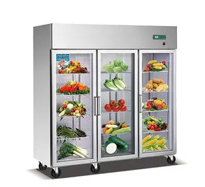 Peralatan dapur komersial baja tahan karat 3 pintu, kulkas dan freezer dapur freezer daging