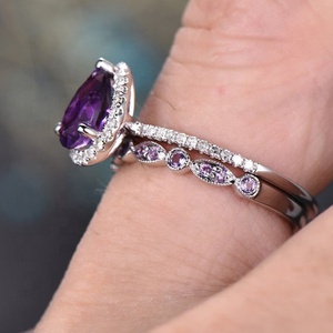 Boho femminile viola anello goccia d'acqua moda 925 argento amore anello di fidanzamento <span class=keywords><strong>Vintage</strong></span> CZ fedi nuziali da donna - Product Image 5
