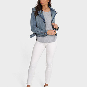 Cappotti di jeans Casual alla moda con Zip blu Casual da <span class=keywords><strong>donna</strong></span> a manica lunga giacche di jeans leggeri Crop Top 2021 - Product Image 2